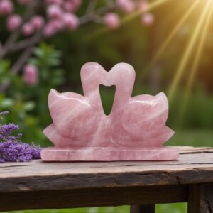 Rose Quartz Duck Pair Statue