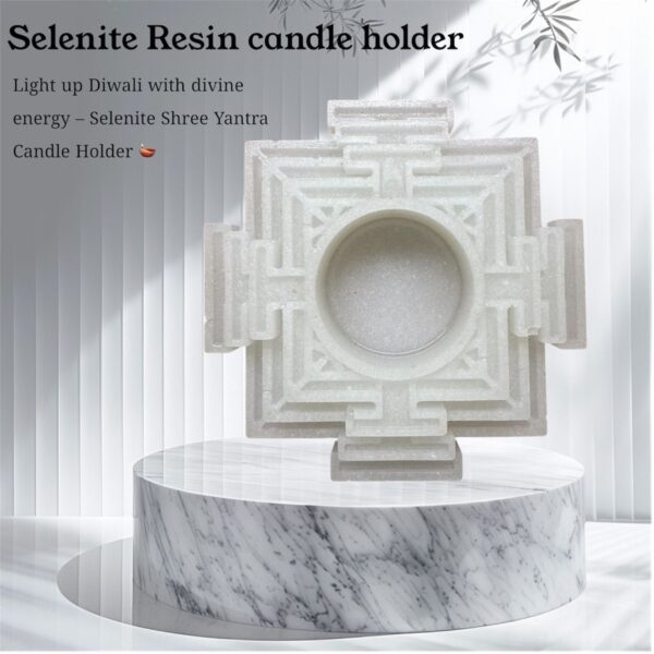 Selenite Resin Shree Yantra Candle Holder